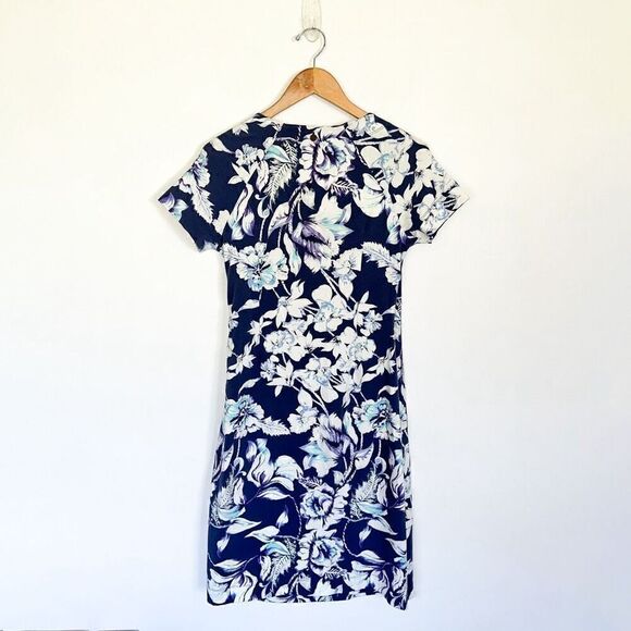 Soft Surroundings Shapely Anywhere Faux Wrap Dress Blue Floral Ruching - Picture 3 of 9